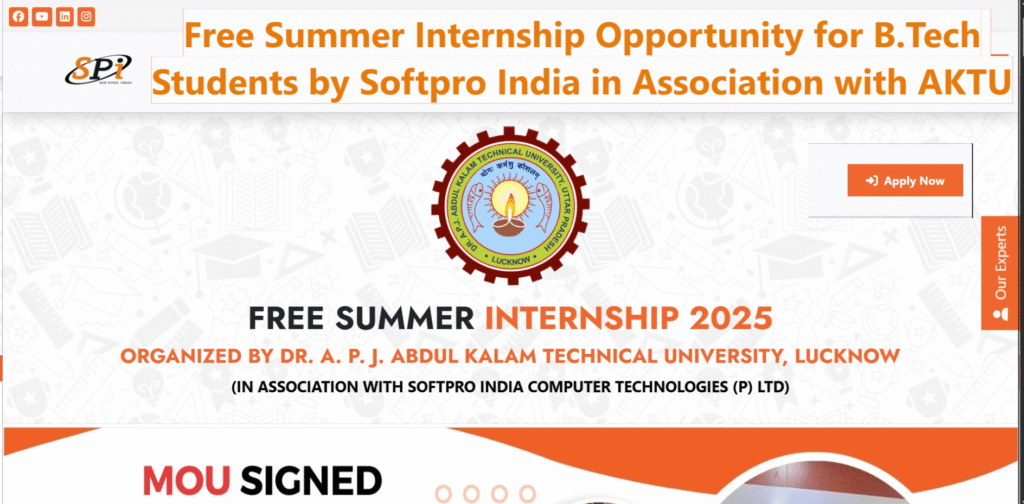 Free Summer Internship Opportunity for B.Tech Students by Softpro India in Association with AKTU