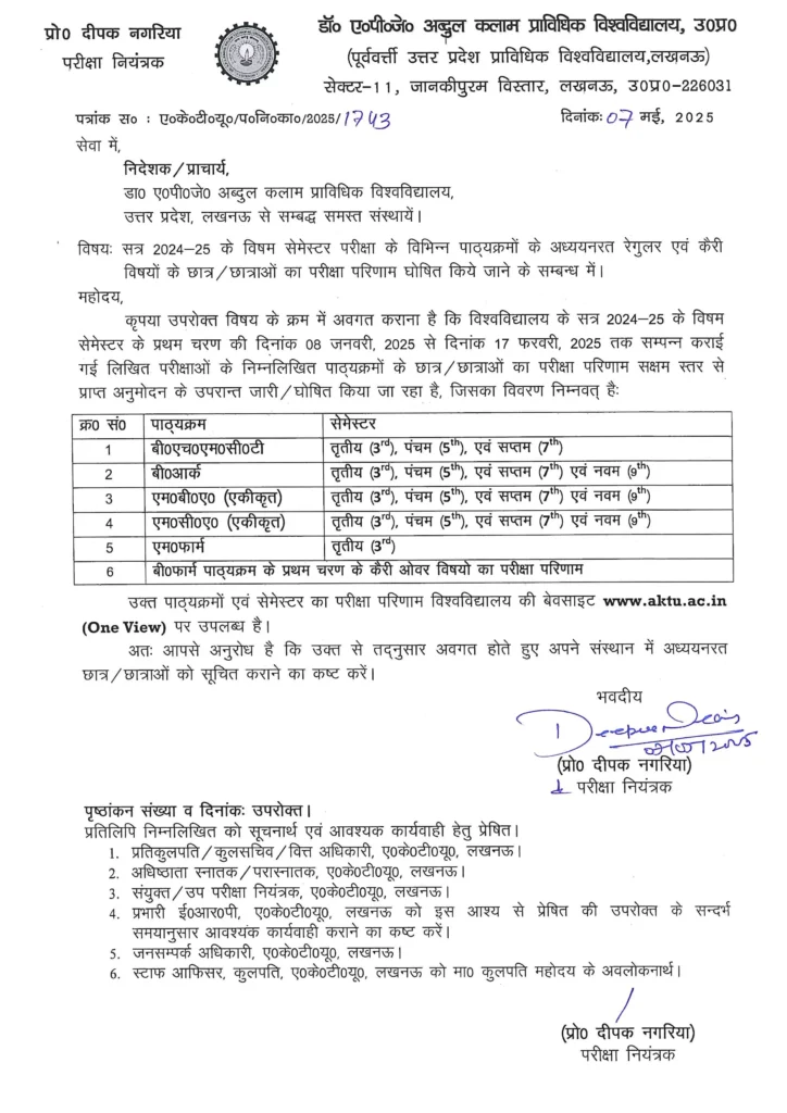 AKTU Exam Results 2024-25