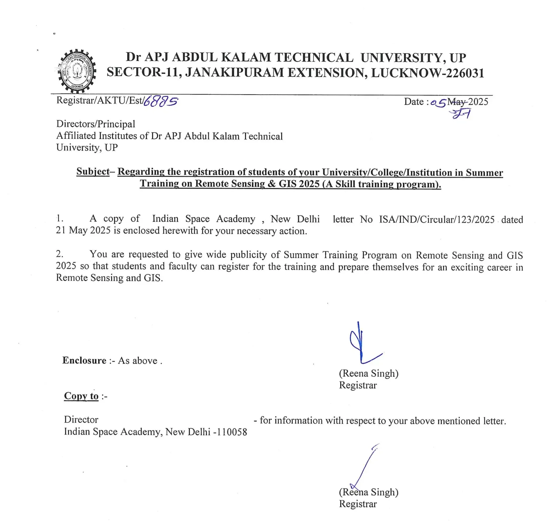 Summer Training Program on Remote Sensing & GIS 2025 by India Space Academy – Register Now