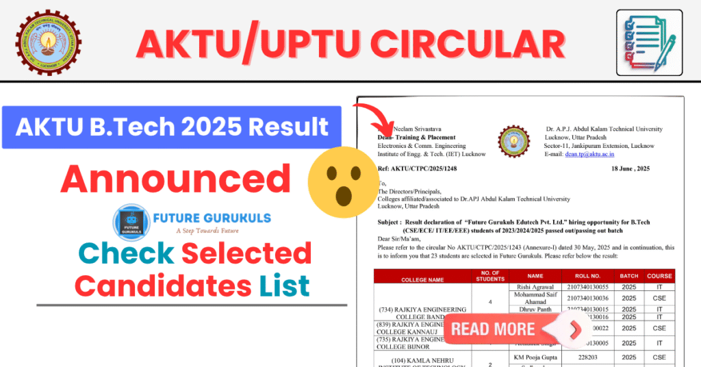 AKTU 2025 B.Tech Result Out | Check Future Gurukuls Selection List