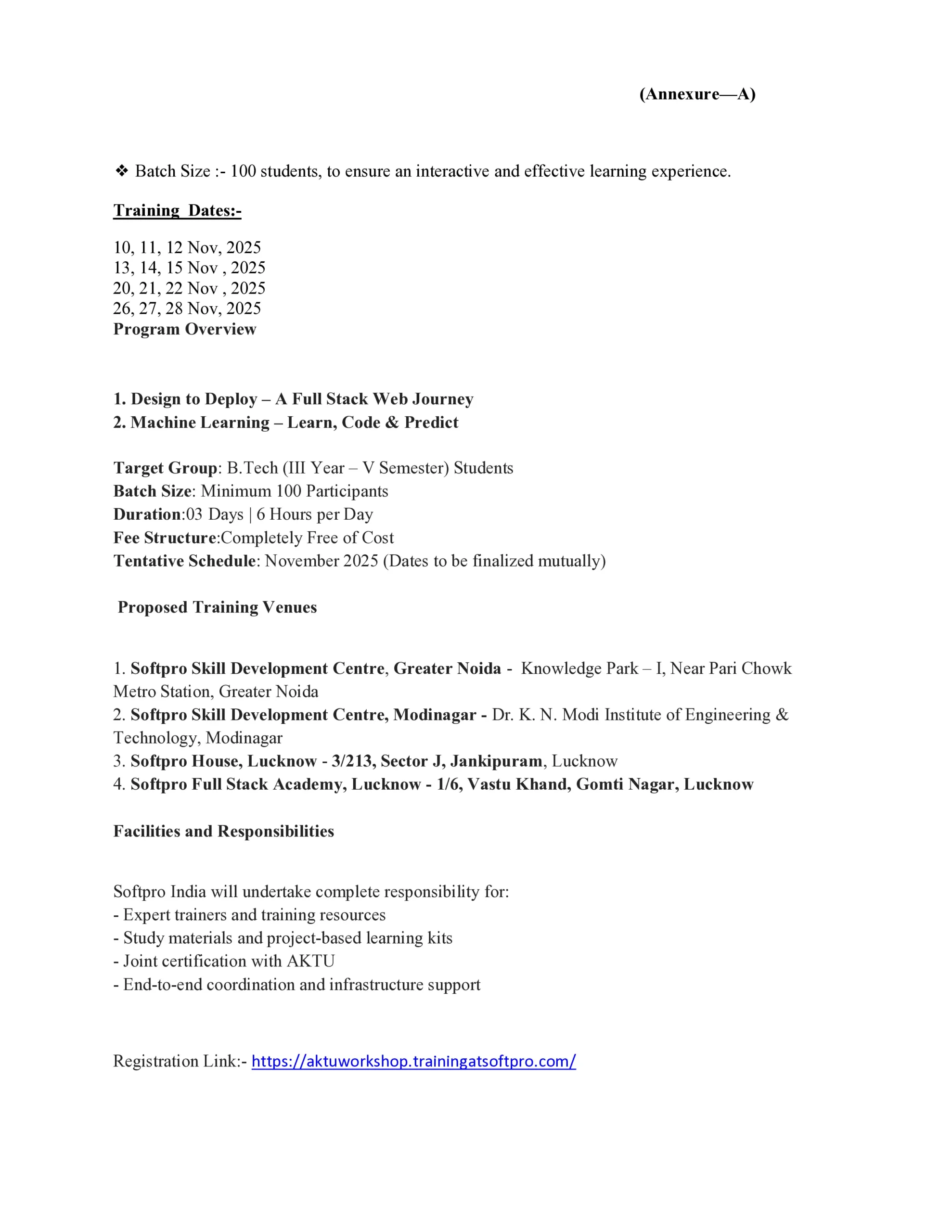 AKTU Free Workshop on Web Technologies and Machine Learning for B.Tech Students Announced