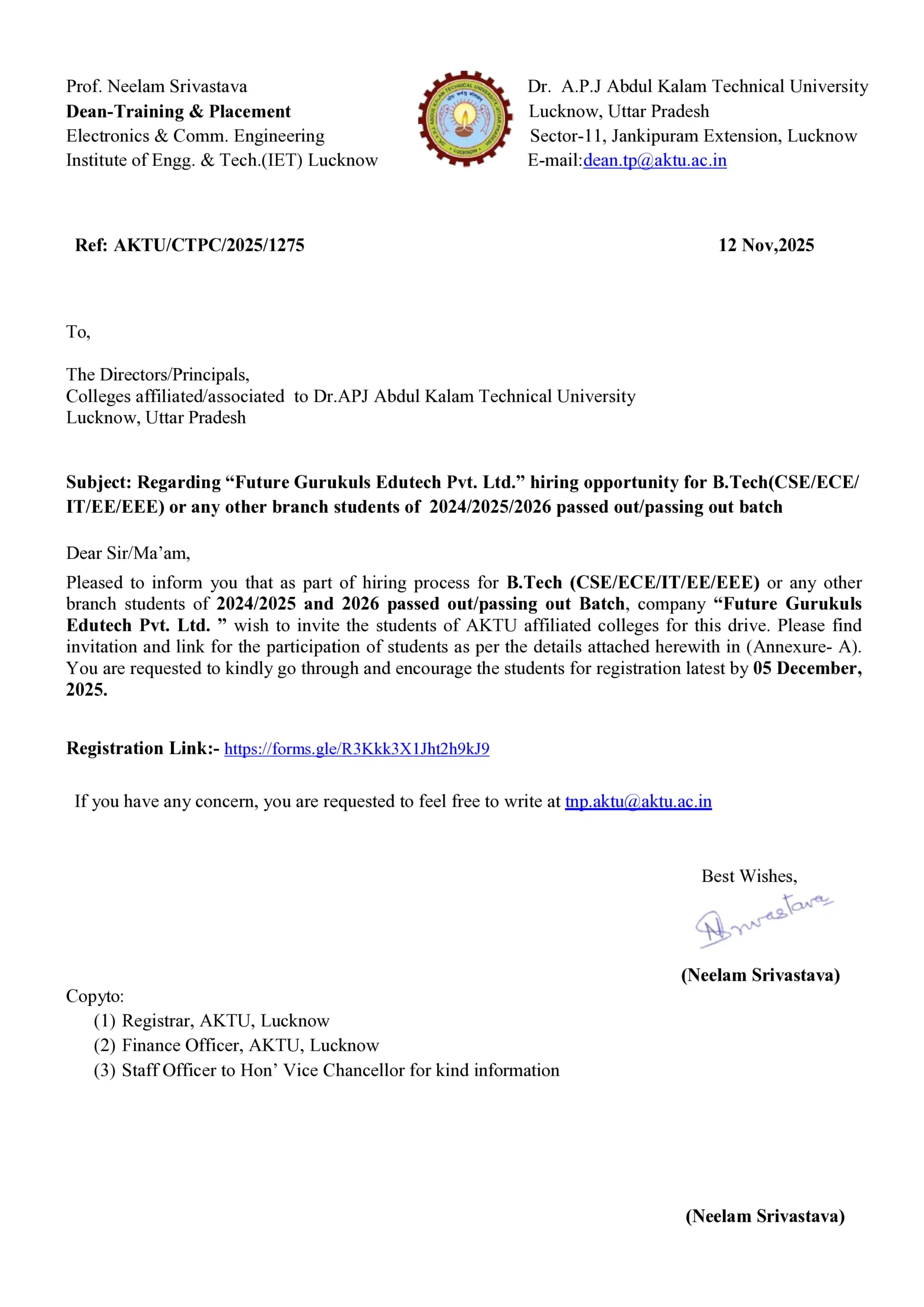 Future Gurukuls Campus Placement 2026: AKTU Students Get a Golden Chance to Start Career in AI, Robotics & EdTech