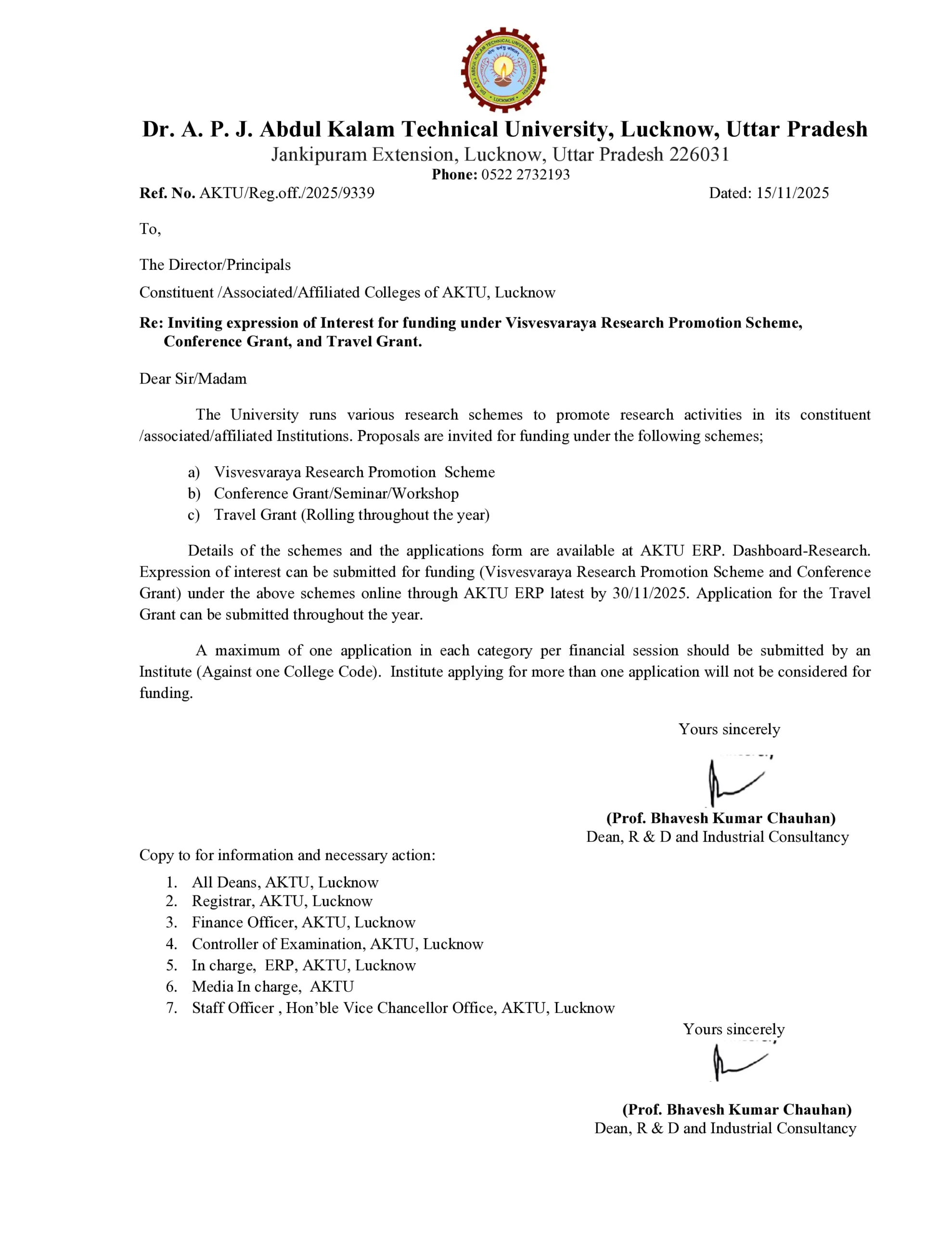 AKTU Visvesvaraya Research Promotion Scheme