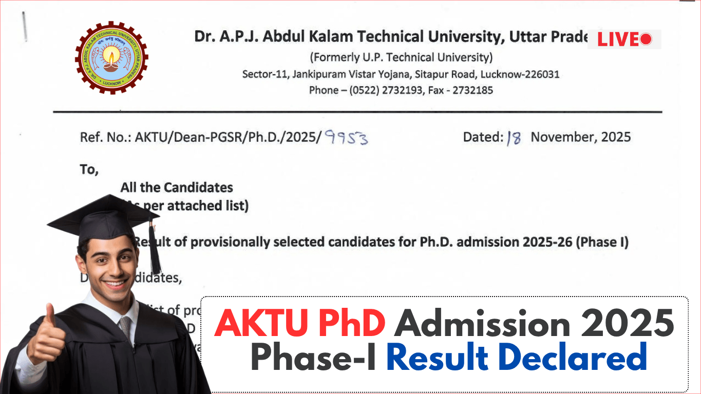 AKTU PhD Admission 2025 Phase-I Result Declared