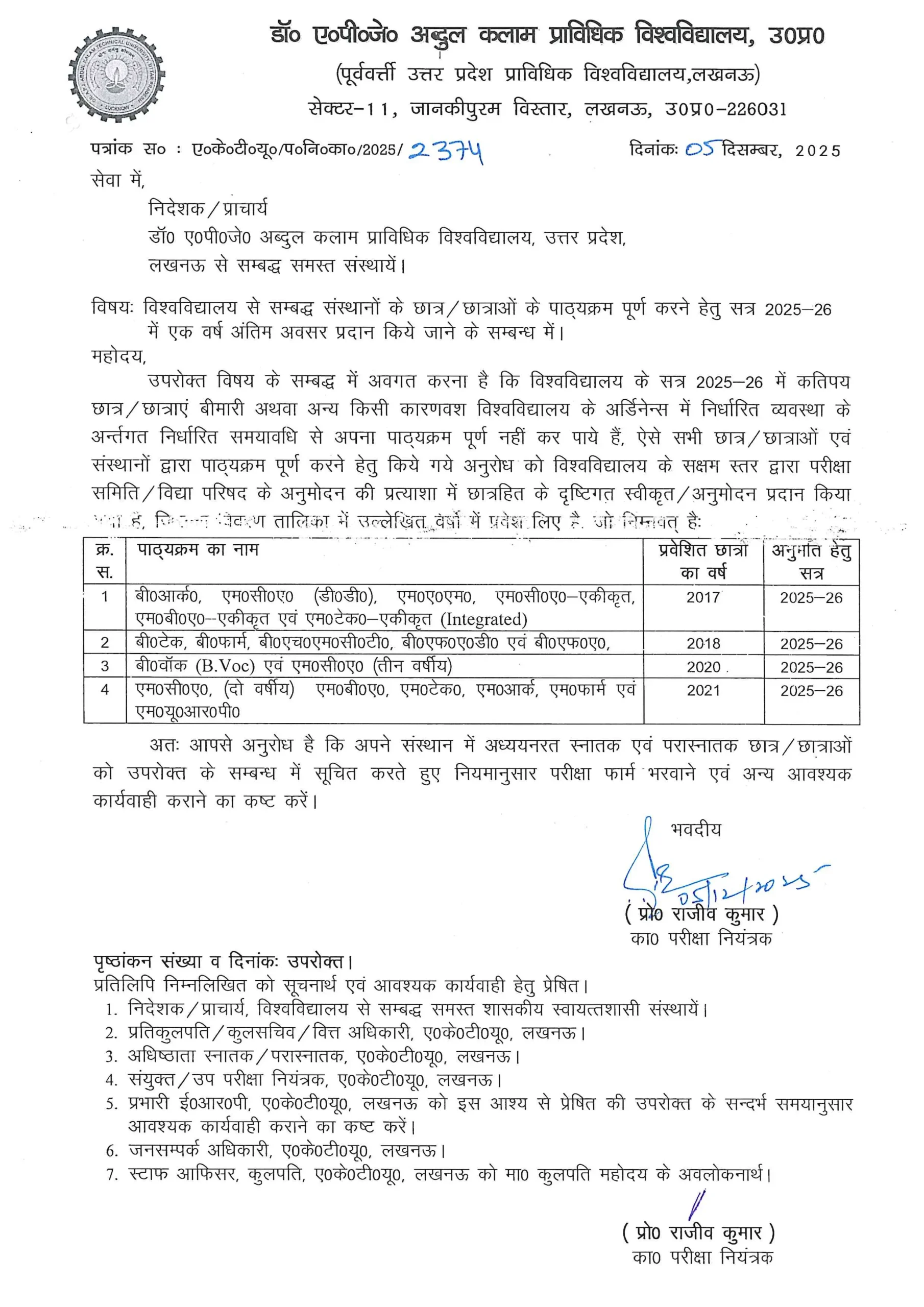 AKTU One-Year Extension