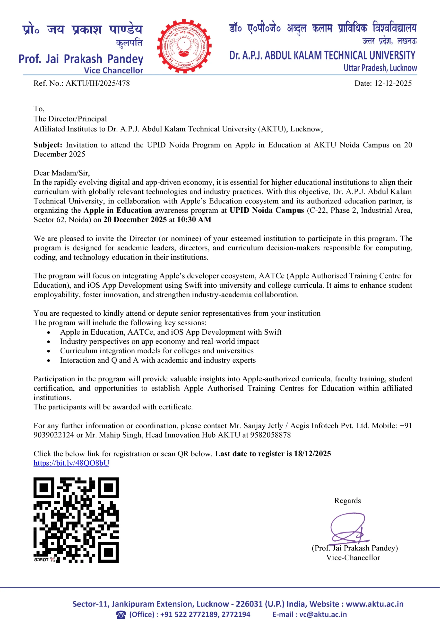 Big Academic Update: Apple in Education AKTU Program Announced at Noida Campus on 20 December 2025