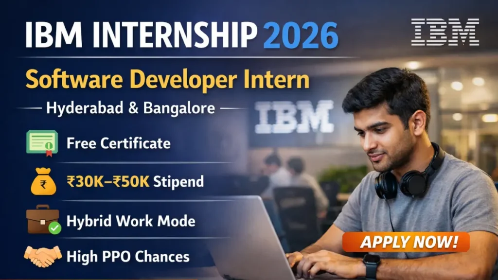 IBM Internship 2026 for Freshers: Software Developer Intern in Hyderabad & Bangalore (Free Certificate + Stipend)