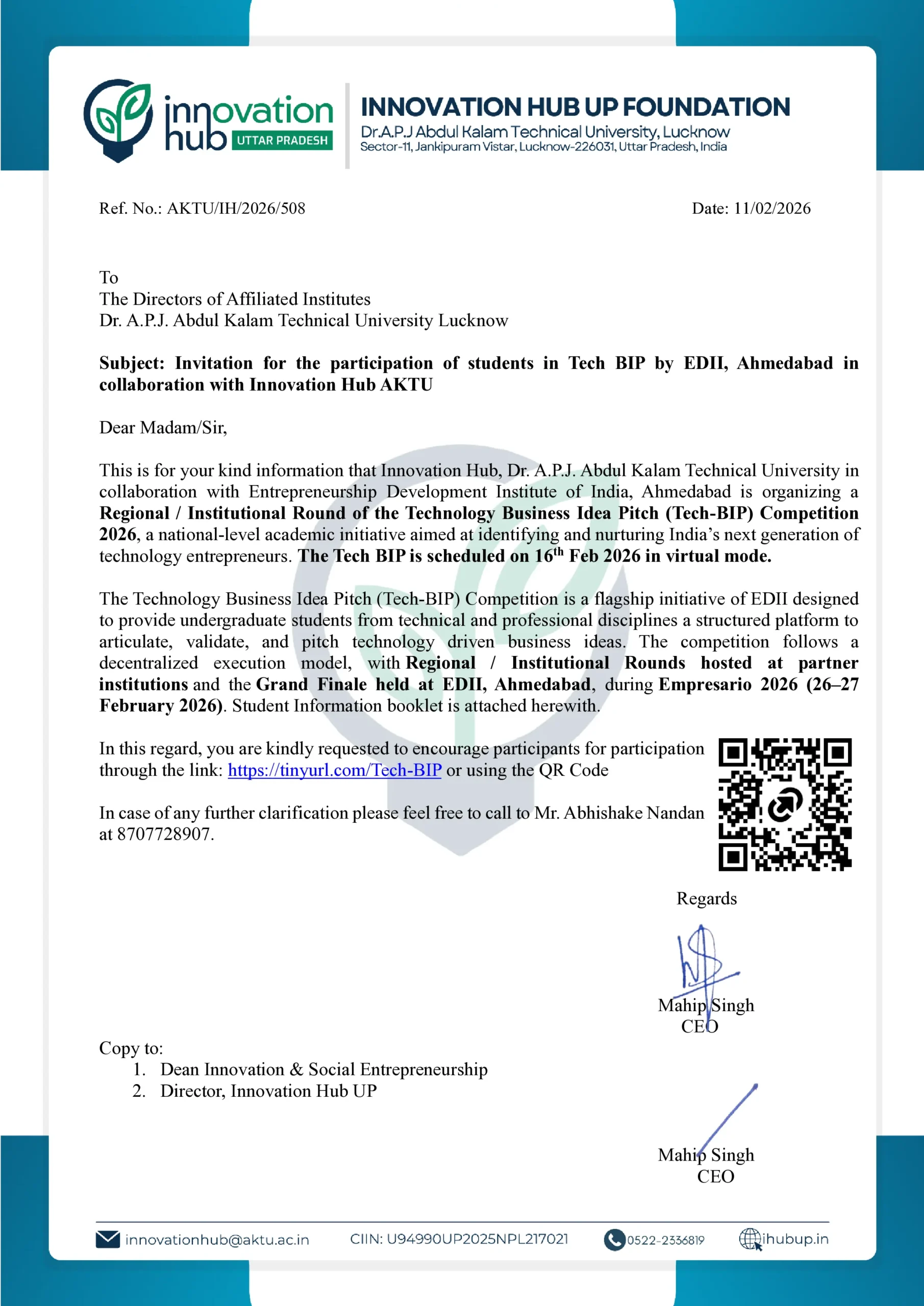 AKTU Tech-BIP 2026: Win ₹1.5 Lakh, Pitch at EDII Ahmedabad | Full Details, Eligibility & Registration Link