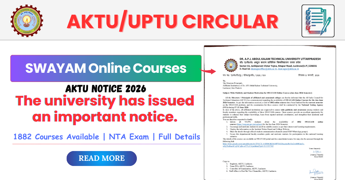 AKTU Notice 2026: SWAYAM Online Courses (Jan–June 2026) – 1882 Courses Available | NTA Exam | Full Details