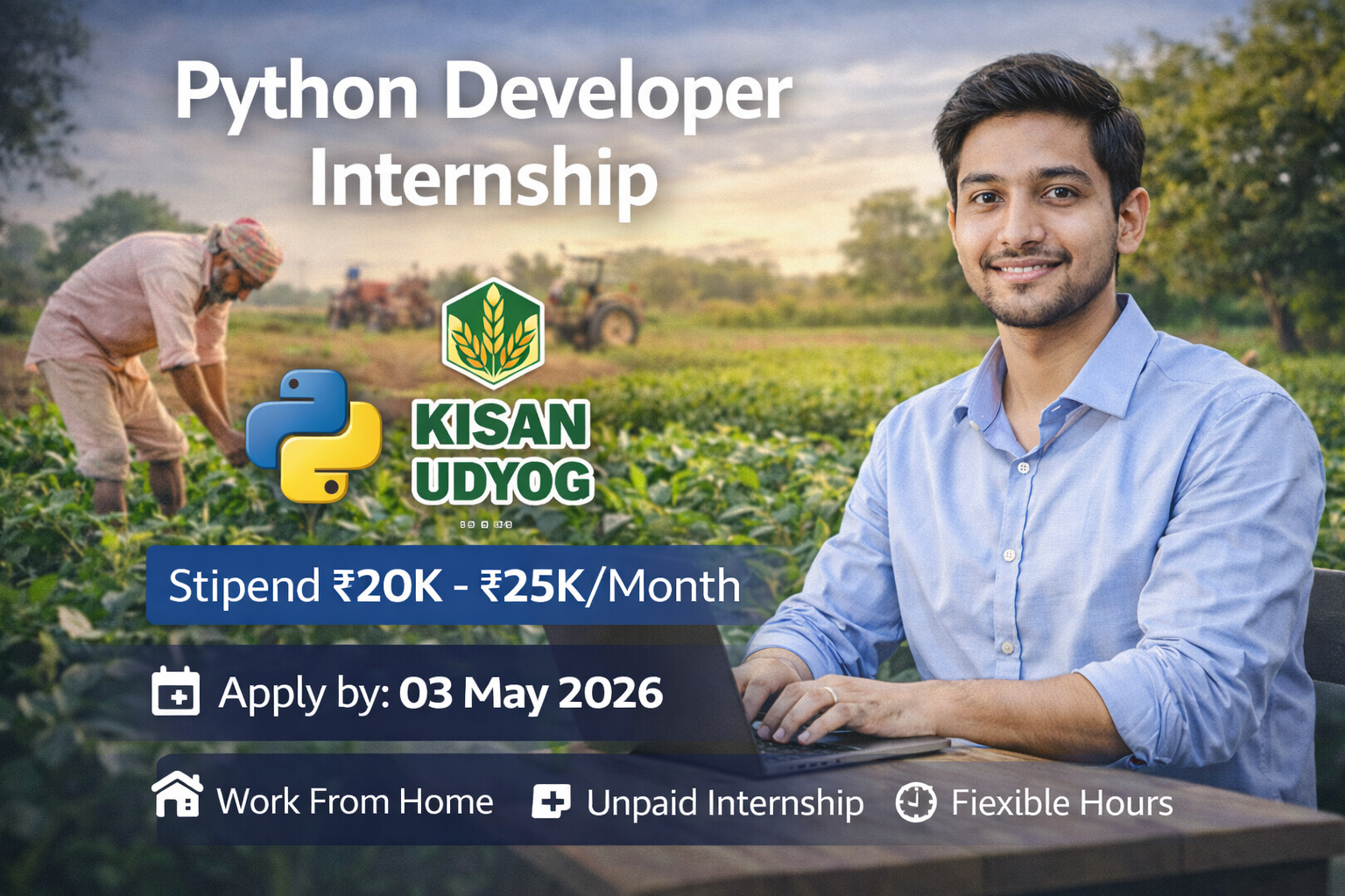 Python Developer Internship at Kisan Udyog – Work From Home | ₹25K Stipend | Apply Now