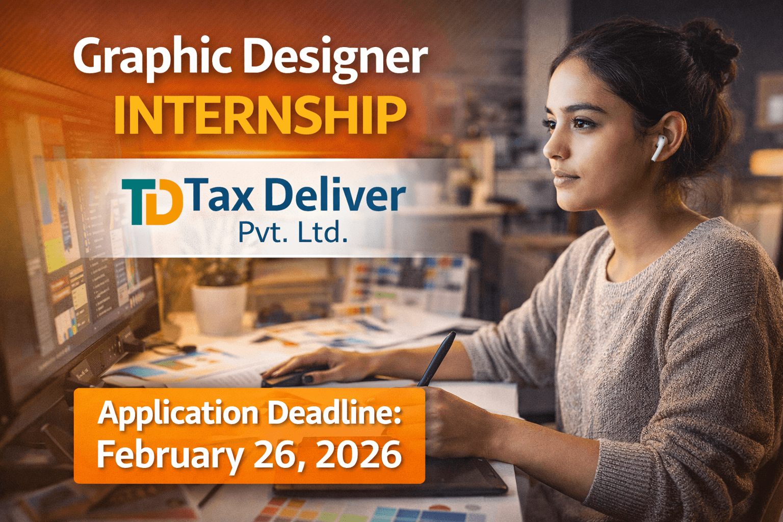 Graphic Designer Internship at Tax Deliver Pvt. Ltd. – In Office Opportunity in Rohini (Apply Before 26 Feb 2026)