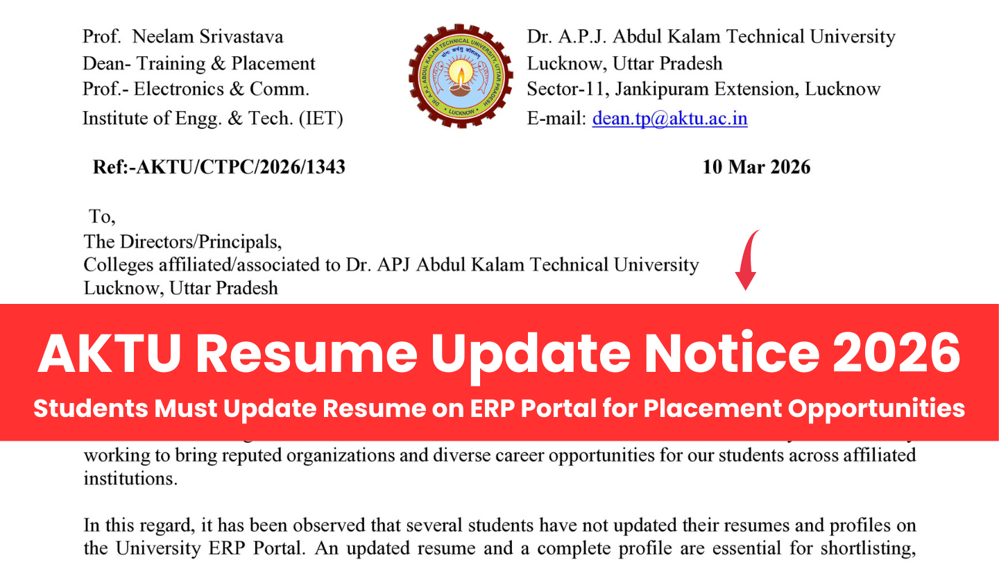 AKTU Resume Update Notice 2026: Students Must Update Resume on ERP Portal for Placement Opportunities