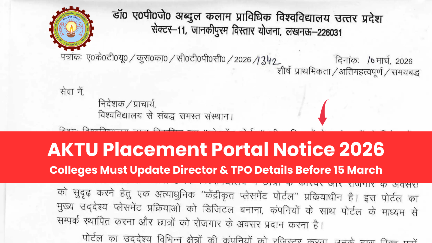 AKTU Placement Portal Notice 2026: Colleges Must Update Director & TPO Details Before 15 March