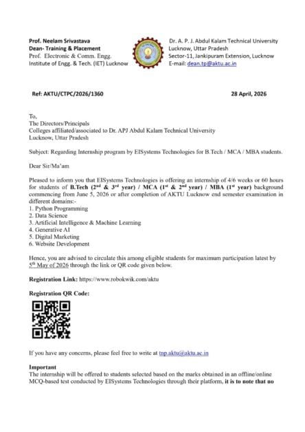 AKTU Internship 2026: AI, Data Science, Python Internship Opportunity (Full Details, Eligibility, Apply Link) 2 AKTU Internship 2026
