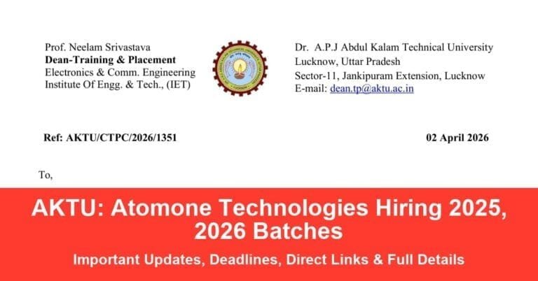 AKTU: Atomone Technologies Hiring 2025, 2026 Batches