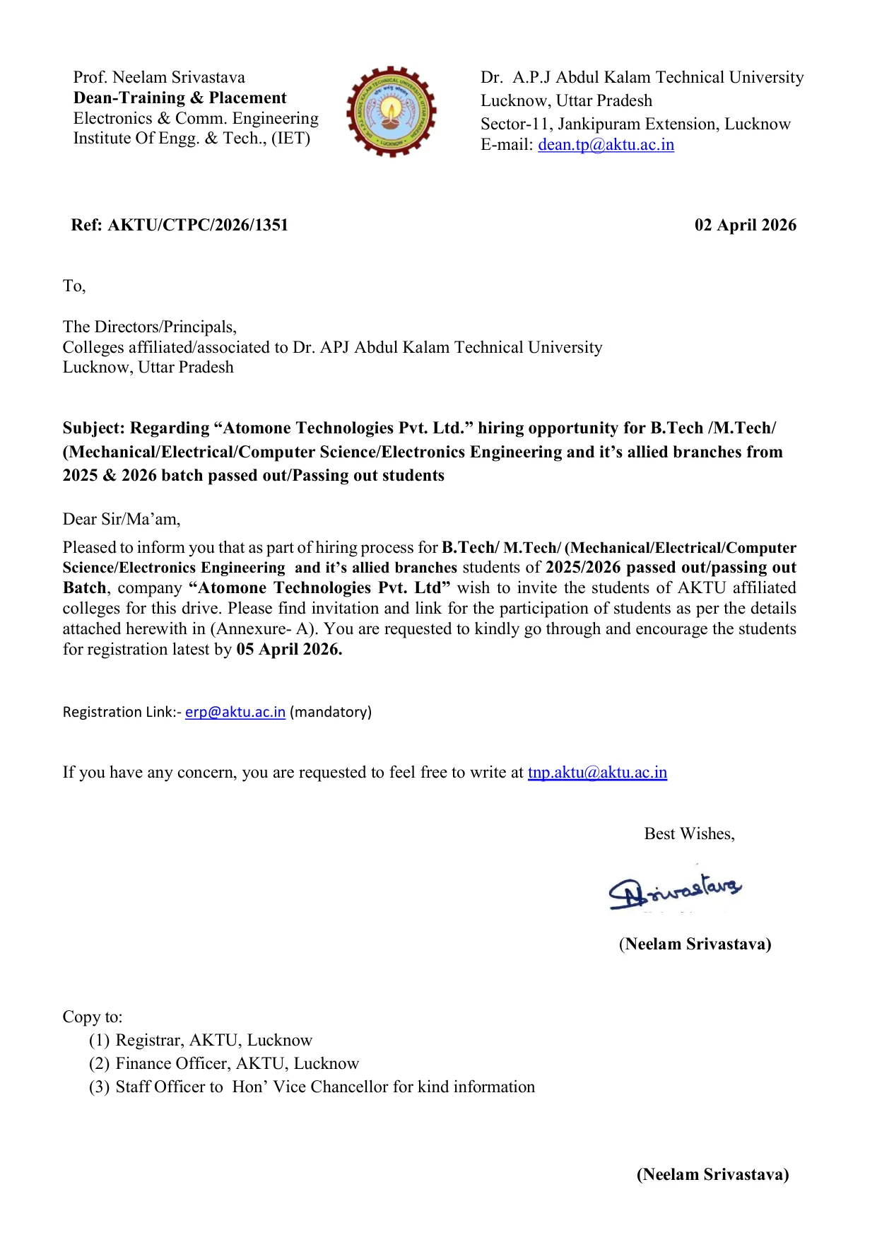 AKTU: Atomone Technologies Hiring 2025, 2026 Batches 2 AKTU: Atomone Technologies Hiring 2025, 2026 Batches