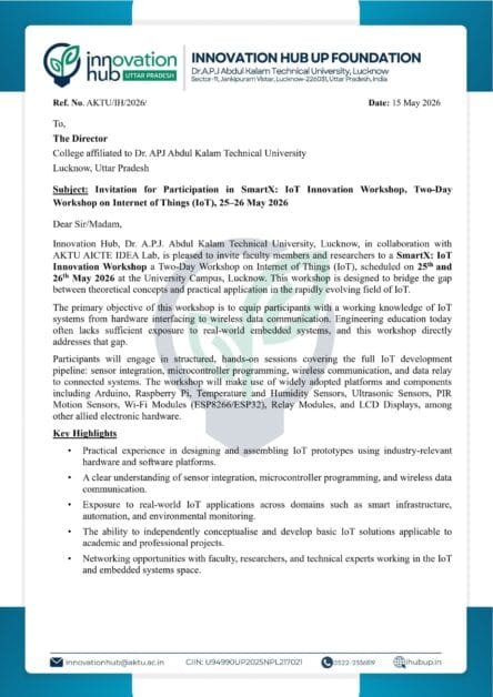 AKTU Innovation Hub SmartX IoT Innovation Workshop 2026: Free Two-Day IoT Workshop for Faculty & Researchers 2 209939yihxa4wr page 0001 scaled