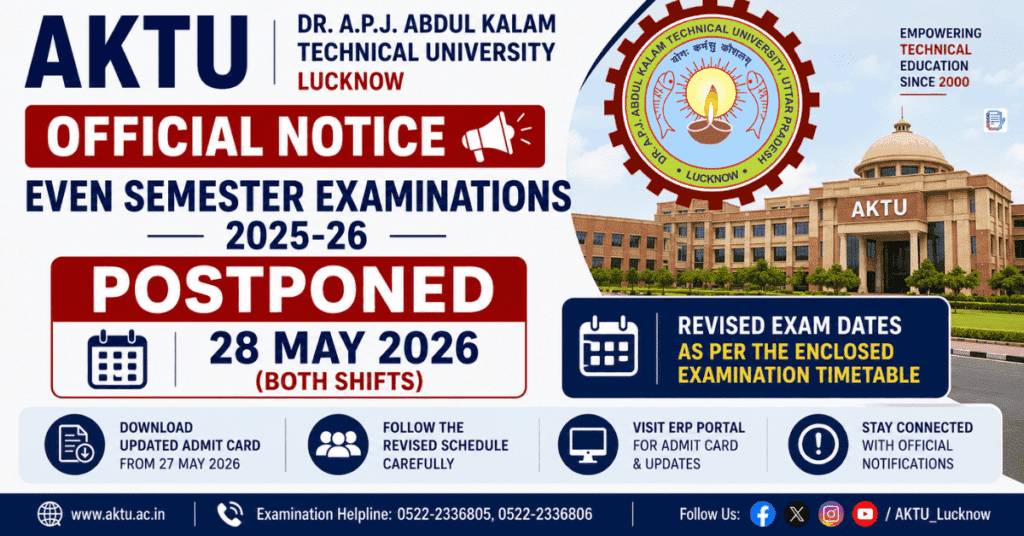 AKTU Releases Revised Exam Schedule After Postponement of 28 May Papers
