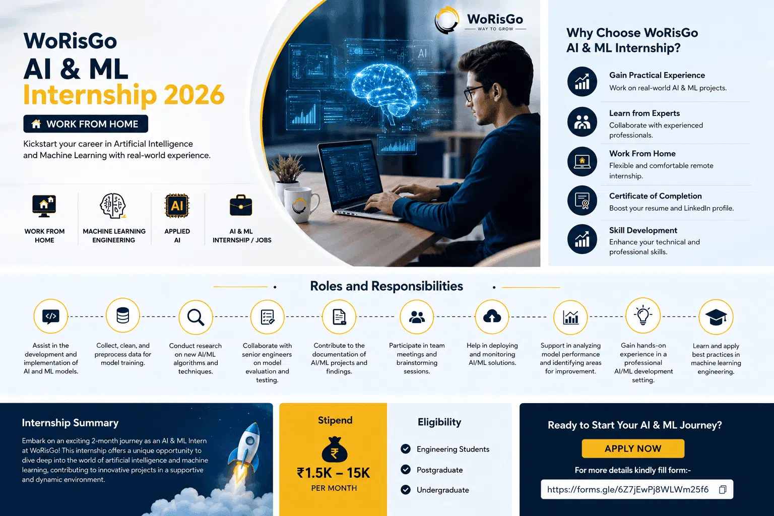 WoRisGo AI & ML Internship 2026: ₹15,000/Month Work From Home Opportunity for Engineering Students 2 AI internship, AI ML internship 2026, WoRisGo internship, work from home internship, machine learning internship, applied AI internship, AI jobs for students, engineering student internship, AI internship for freshers, remote AI internship, machine learning engineering internship, artificial intelligence internship, paid internship 2026, AI work from home jobs, internship for undergraduate students, internship for postgraduate students, data science internship, AI and ML jobs, AI internship India, online internship 2026, work from home jobs for students, ML internship for beginners, AI career opportunities, student internships 2026, paid AI internship, AI developer internship, remote machine learning internship, tech internships 2026, AI internship with stipend, virtual internship AI ML