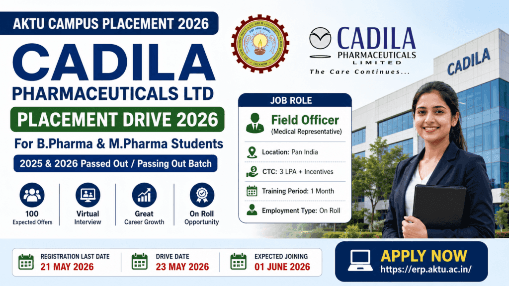 Cadila Pharmaceuticals Placement Drive 2026 for B.Pharma & M.Pharma Students | AKTU Campus Placement
