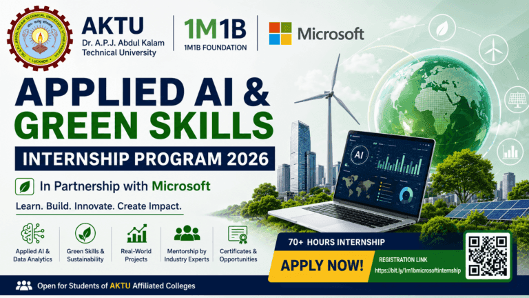 AKTU Microsoft Internship 2026: Apply for 1M1B Applied AI & Green Skills Internship Program