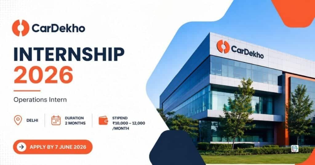 CarDekho Internship 2026: ₹12,000 Stipend, Part-Time Opportunity in Delhi | Apply Before 7 June