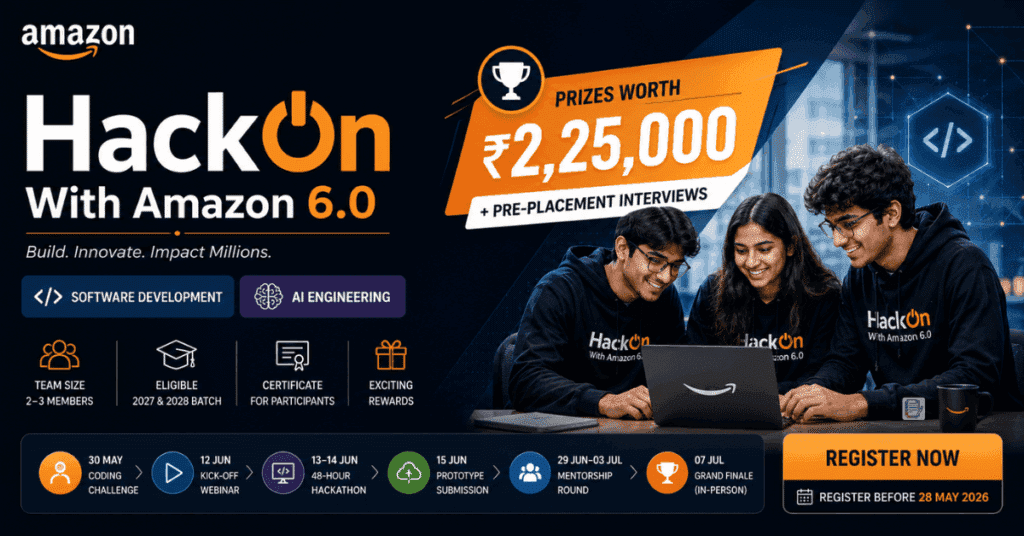 Amazon HackOn With Amazon 6.0: Win ₹2.25 Lakh + PPI Opportunity | Apply Before 28 May 2026