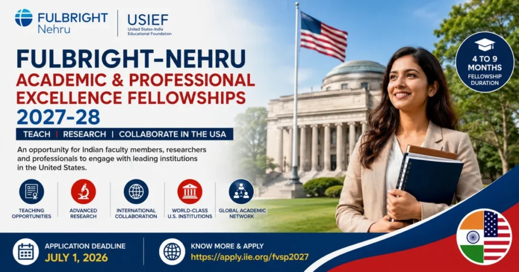 Fulbright-Nehru Academic & Professional Excellence Fellowships 2027-28: Study, Teach & Conduct Research in the USA | Apply by July 1
