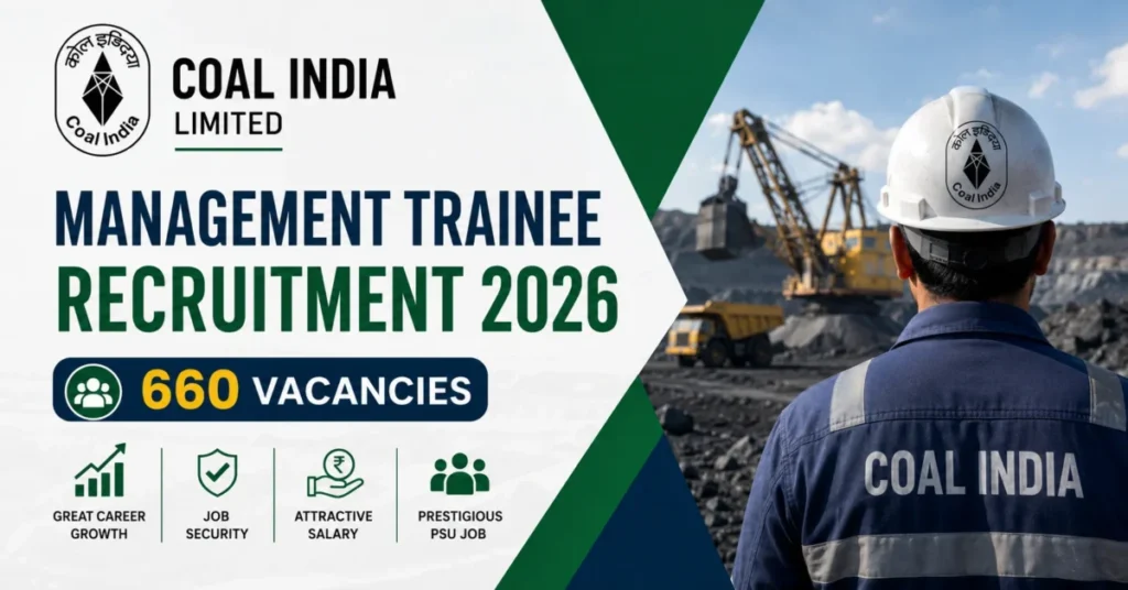 Coal India MT Recruitment 2026: Apply Online for 660 Management Trainee Posts, Salary Up to ₹1.80 Lakh