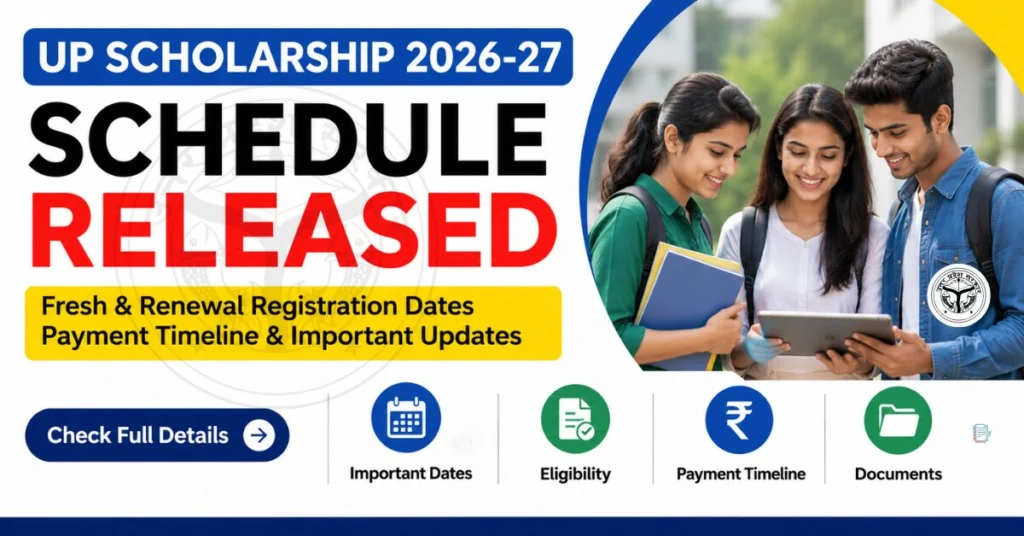 UP Scholarship 2026-27 Schedule Released: Fresh & Renewal Registration Dates, Verification Timeline and Payment Details