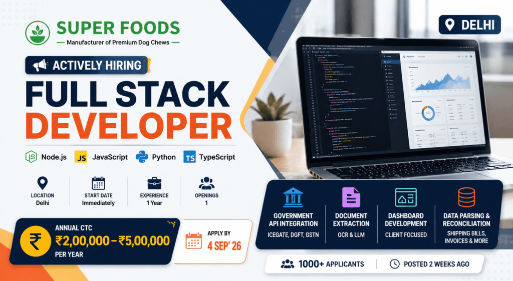 Super Foods Full Stack Developer Job: ₹2–5 LPA in Delhi