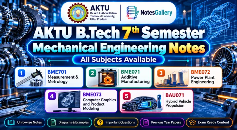 AKTU B.Tech 7th Semester Mechanical Engineering Notes